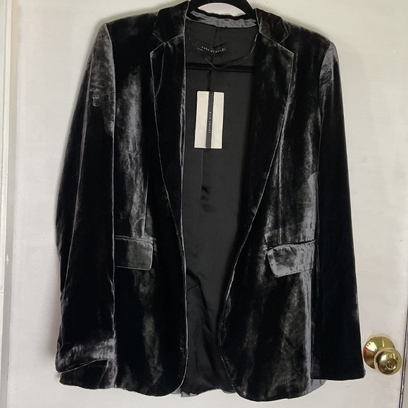 ZARA WOMAN GREY SILK/VELVET ONE BUTTON BLAZER SIZE SMALL - Picture 15 of 16